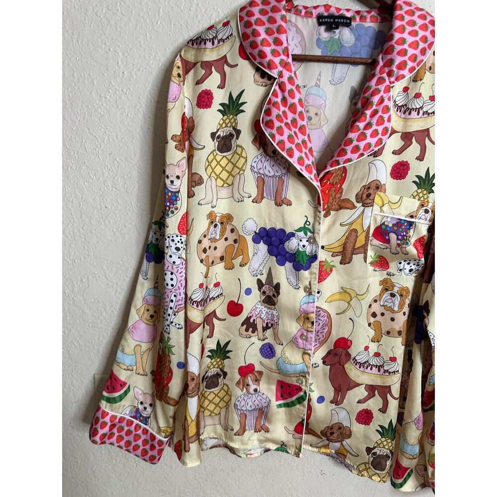 Karen Mabon Dogs Desserts Long Sleeve Pajama Top Strawberry Piping Womans Large - Picture 4 of 12